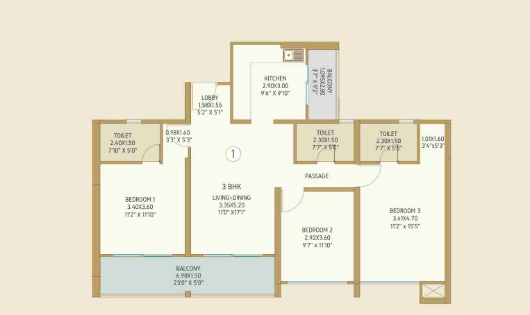 Bramha The Collection 3 BHK Floor Plan